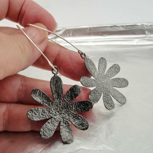 Hadar Designers Handmade Floral Oxidized Black Sterling Silver Earrings () SALE