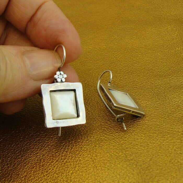 Hadar Designers MOP Mother of Pearl Earrings Sterling Silver Handmade Art (MS) y