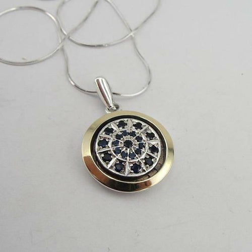 Hadar Designers Handmade 9k Yellow Gold 925 Silver Sapphire Zircon Pendant (MS