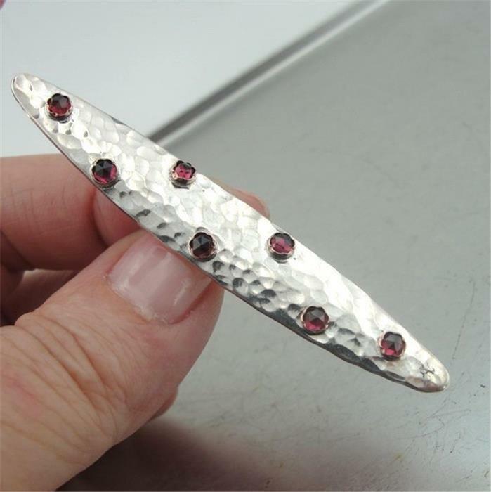 Hadar Designers Handmade 925 Sterling Silver 9k Yellow Gold Garnet Brooch Pin )Y