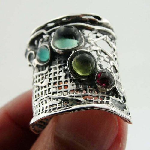Hadar Designers Sterling Silver Green Blue Tourmaline Ring 7,8,9,10 (H 144)