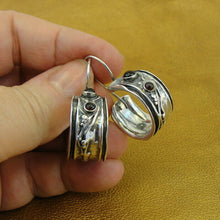 Load image into Gallery viewer, Hadar Designers Red Garnet Hoop Earrings 925 Sterling Silver Handmade () SALE