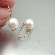 Load image into Gallery viewer, Hadar Designers NEW 14k Gold Fil Round White Pearl Earrings Dangle Handmade (Ve