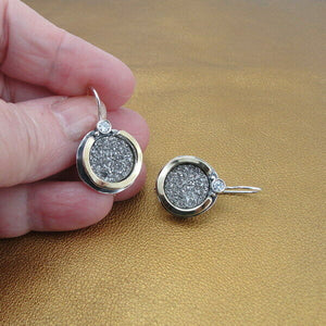 Hadar Designers  9k Yellow Gold 925 Silver Druzy Zircon Earrings Handmade ()y