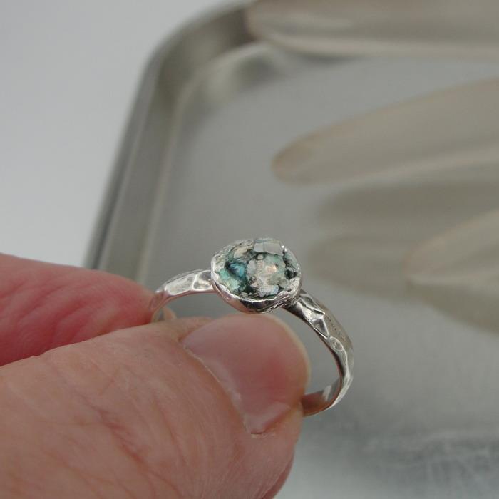 Hadar Designers Handmade Art 925 Sterling Silver Roman Glass Ring 6,7,8,9,10 (as