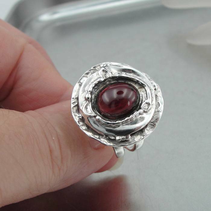 Hadar Designers Handmade Sterling 925 Silver Garnet Ring size 8.5, 9 (H) SALE