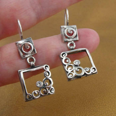 Hadar Designers Sterling Silver Zircon Earrings Charming Dangle Handmade (MS)Y