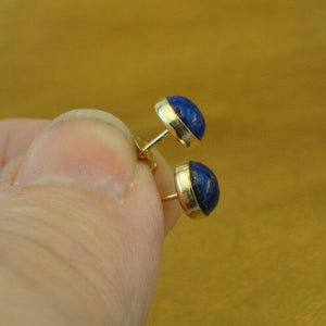 Hadar Designers Handmade 14k Yellow Gold Fil 7mm Lapis Lazuli Stud Earrings (v)y