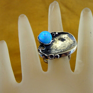Hadar Designers 925 Sterling Silver Blue Opal Ring size 6.5, 7 Handmade (H) SALE