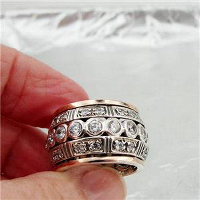 Hadar Designers Spinner Swivel 9k Rose Gold Silver Zircon Ring 5.5,6,7,8,9 (SN)y