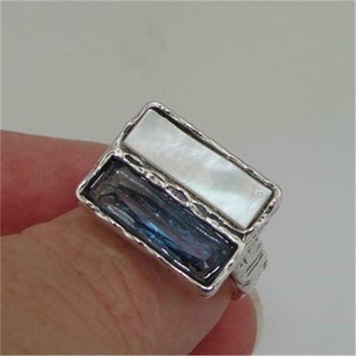 Hadar Designers Sterling Silver Blue Topaz MoP Ring 6,7,8,9 Handmade (as 024)8y