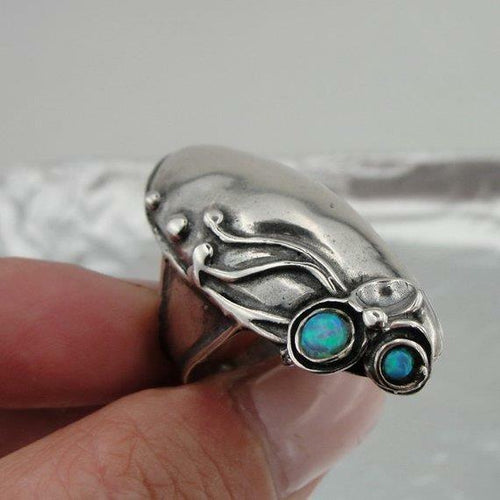 Hadar Designers Blue Opal Ring 925 Silver Handmade Impressive 7,7.5,8 (H 170