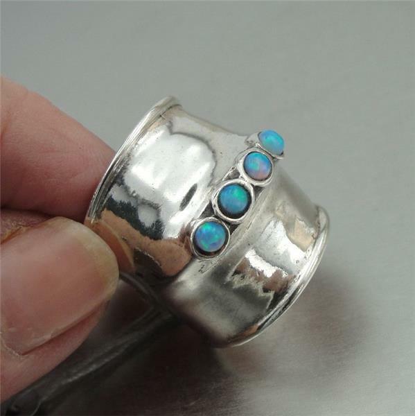 Hadar Designers Handmade 925 Sterling Silver Blue Opal Wide Ring 6,6.5,7,7.5 (pY