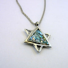 Load image into Gallery viewer, Hadar Designers Roman Glass Star of David Pendant 925 Sterling Silver Art (as) y