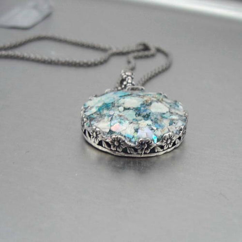 Hadar Designers 925 Sterling Silver Roman Glass Pendant Handmade (as 520113)