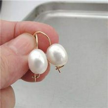 Load image into Gallery viewer, Hadar Designers NEW 14k Gold Fil Oval White Pearl Earrings Dangle Handmade (Ve