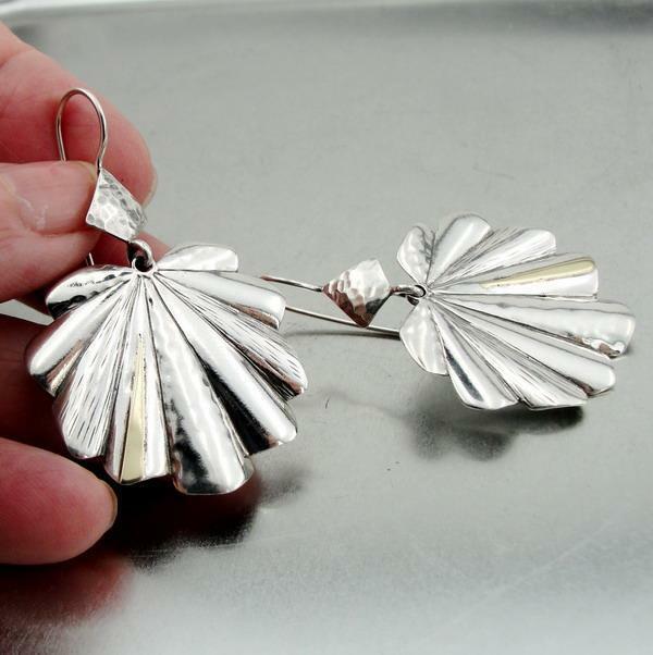 Hadar Designers 9k Gold 925 Silver Earrings Handmade Modern Art Dangle () SALE