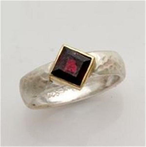 Hadar Designers Sterling Silver 9k Yellow Gold Red Garnet Ring 6,7,8,9 (I r241A)