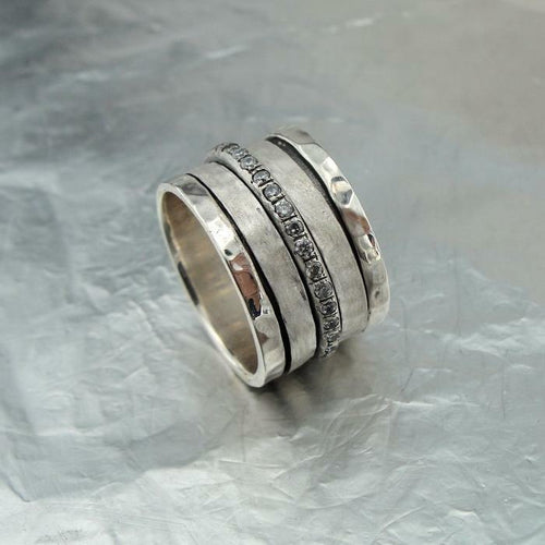 Hadar Designers Handmade Swivel 925 Silver Zircon Ring size 6,7,8,9,10 (I r915)Y