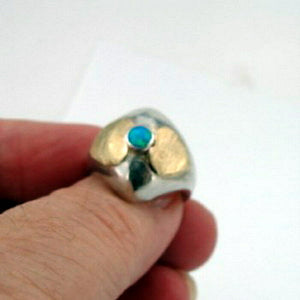 Hadar Designers Blue Opal Heart Ring 7,7.5 Handmade 9k Yellow Gold 925 Silver