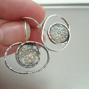 Hadar Designers NEW Artist Handmade 925 Sterling Silver Druzy Earrings (I e682)