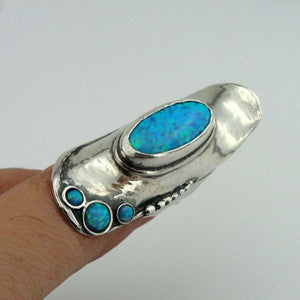 Hadar Designers Handmade 925 Sterling Silver Blue Opal Ring size 7,8,9,10(H 105b