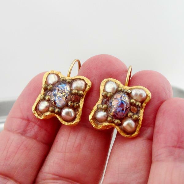 Hadar Designers NEW Handmade High Fashion 24k Yellow Gold Pl Pearl Earrings (as)