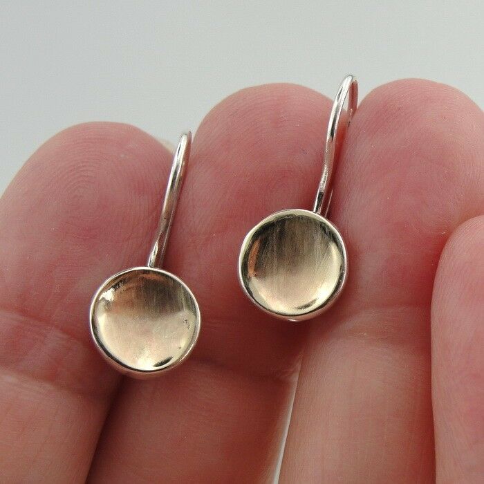 Hadar Designers 9k Yellow Gold 925 Silver Earrings Minimalist Brushed (I e206)