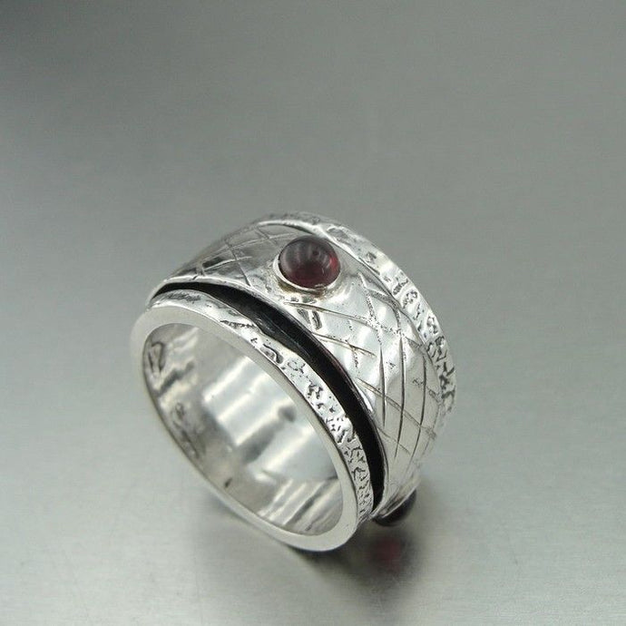 Hadar Designers Handmade Swivel 925 Sterling Silver Garnet Ring sz 7.5 (H) SALE