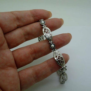 Hadar Designers 925 Sterling Silver Pearl Bracelet Charming Handmade Filigree (S