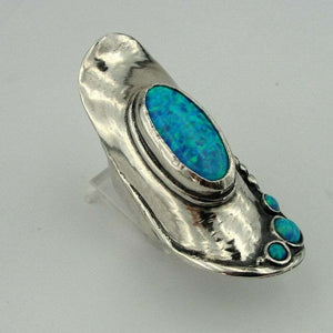 Hadar Designers Handmade 925 Sterling Silver Blue Opal Ring size 7,8,9,10(H 105b
