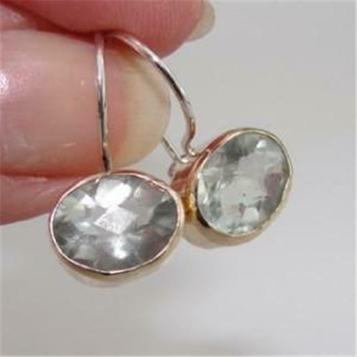 Hadar Designers 9k Yellow Gold Sterling Silver Green Amethyst Earrings (I e384)