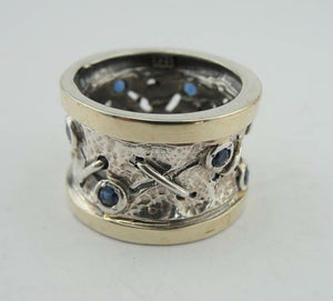 Hadar Designers Handmade 9k Yellow Gold 925 Silver Sapphire cz Ring 6,7,8,9 (Ms