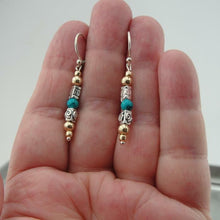 Load image into Gallery viewer, Hadar Designers Sterling Silver Turquoise Earrings Handmade Dangle 14k Gold Fi(L