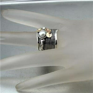 Hadar Designers 9k Yellow Gold Sterling Silver Pearl Ring 6,6.5,7,7.5,8 (H g125Y
