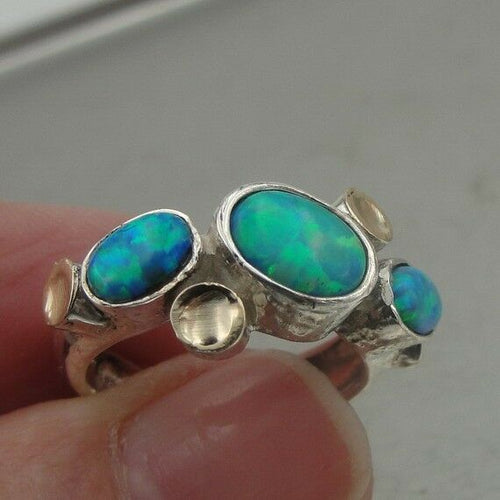 Hadar Designers 9k Yellow Gold 925 Silver Opal Ring 7,8,9, Handmade(I R384)