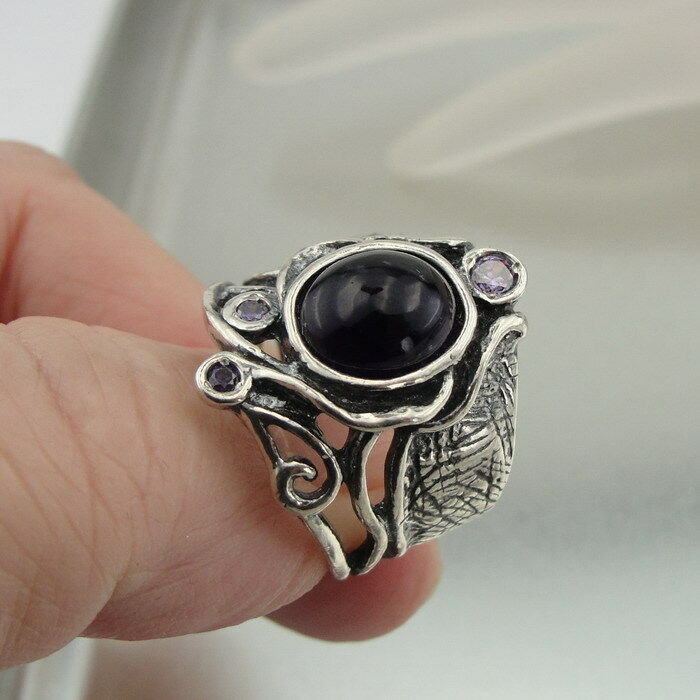 Hadar Designers Amethyst Ring sz 7, 7.5 925 Sterling Silver Handmade Art () SALE