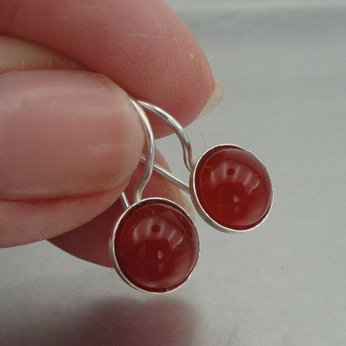 Hadar Designers Simple 925 Sterling Silver Carnelian Stone Earrings (H) SALE