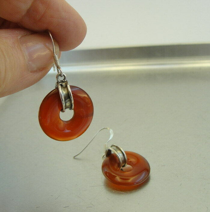 Hadar Designers Dangle Sterling Silver Orange Carnelian Stone Earrings (H) SALE