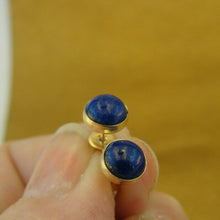 Load image into Gallery viewer, Hadar Designers Handmade 14k Yellow Gold Fil 7mm Lapis Lazuli Stud Earrings (v)y
