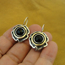 Load image into Gallery viewer, Hadar Designers Black Onyx Earrings Yellow Gold Sterling Silver Handmade (MS) y