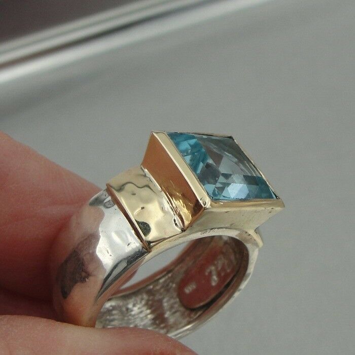 Hadar Designers Handmade 9k Gold 925 Silver Blue Topaz Ring 6,7,8,9,10 (I r100)