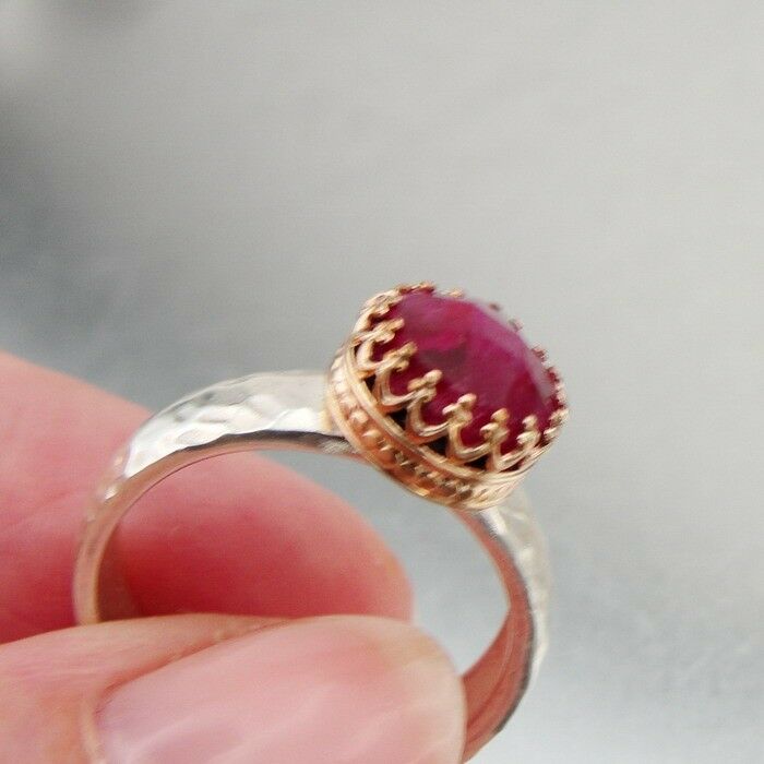 Hadar Designers Filigree 9k yellow Gold 925 Silver Ruby Ring 6,7,7.5,8,9 (I r343