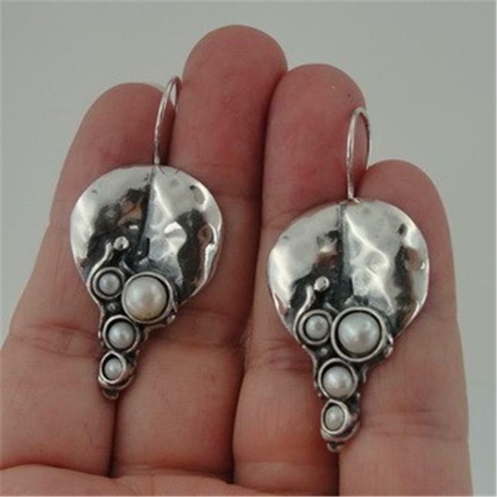 Hadar Designers Handmade Art 925 Sterling Silver Drop Pearl Earrings (H 2663)