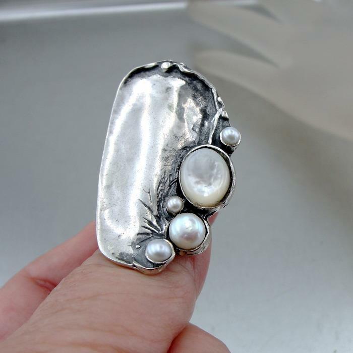 Hadar Designers 925 Sterling Silver Pearl MOP Ring 6,7,8,9,10 Handmade  (H 1544)