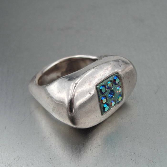 Hadar Designers  Handmade Electroforming 925 Silver Swarovski Ring size 7 SALE