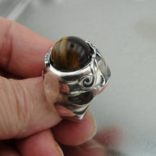 Load image into Gallery viewer, Hadar Designers Sterling Silver Tiger Cat&#39;s Eye Ring 7, 7.5, 8 Handmade (H) SALE