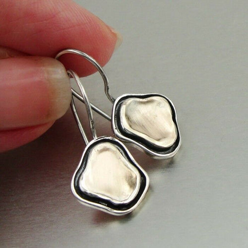 Hadar Designers 9k Yellow Gold Silver Earrings Handmade Modern Smart Art (I e438