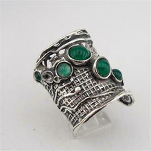 Load image into Gallery viewer, Hadar Designers 925 Sterling Silver Green Agate Ring sz 7,8,9,10 Handmade (H 144