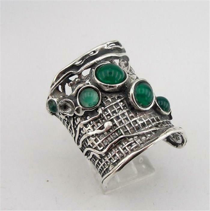 Hadar Designers 925 Sterling Silver Green Agate Ring sz 7,8,9,10 Handmade (H 144